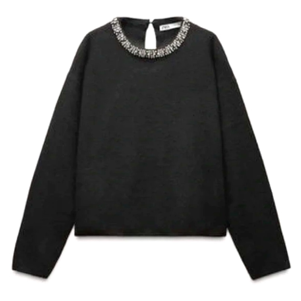 Zara Jewel Collar Knit Sweater NWT